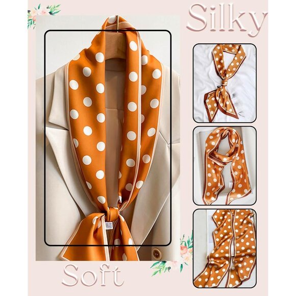 Women's Ginger and White Fashion Oblique Angle Silk Neck Scarf Printed Scarves - Picture 4 of 6